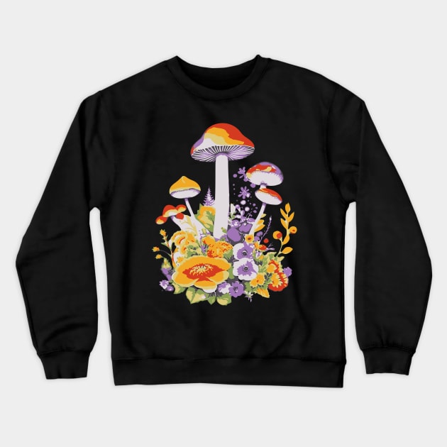 Cottagecore Mushrooms And Flowers Crewneck Sweatshirt by Norse Magic